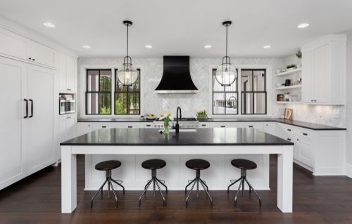 15 Black White Kitchen Design Ideas, Black And White Kitchen Lighting Ideas