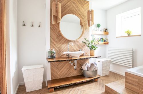 15 Wood Bathroom Design Tips For, Cottage Style Bathroom Shelves