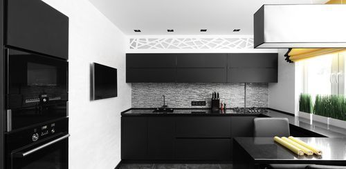 kitchen design white cabinets black appliances