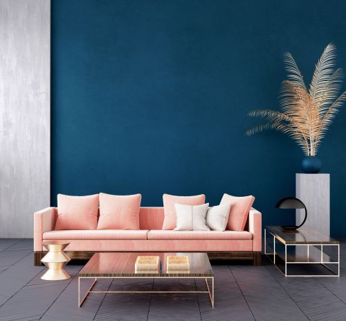 Blue and pink home interior colour combination
