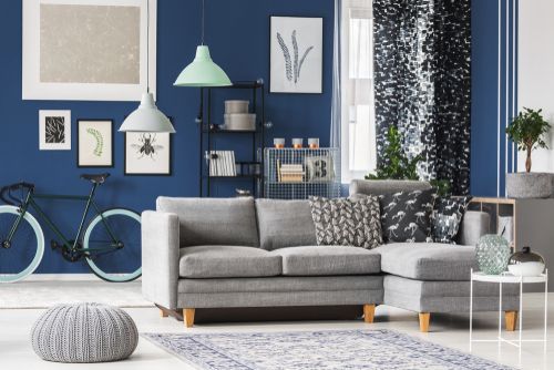 Grey and blue home interior colour combination
