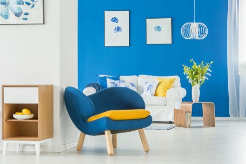 Yellow and blue home interior colour combination