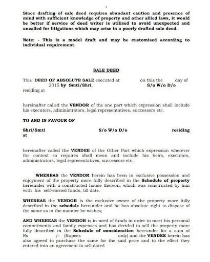 Sale Deed Meaning In Marathi