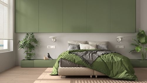 White, Green and Grey Colour Comibination for Bedroom Walls