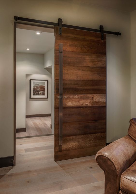 Brown sliding room door design for home