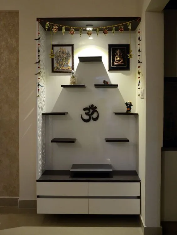 Subtle Monochrome Indian Style Pooja Room Designs