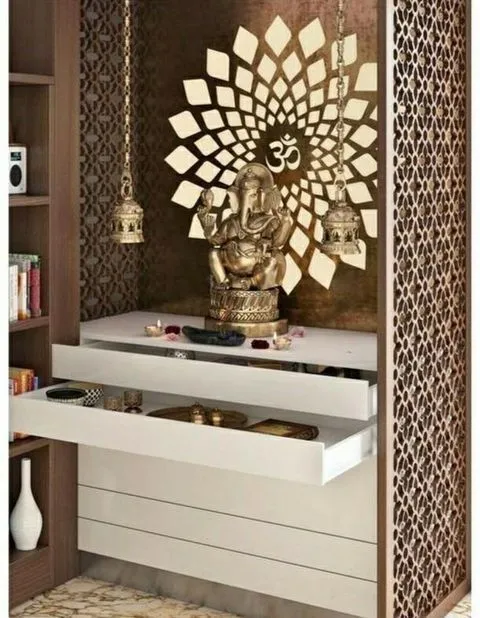 Intricate Wooden Indian Style Pooja Room Designs