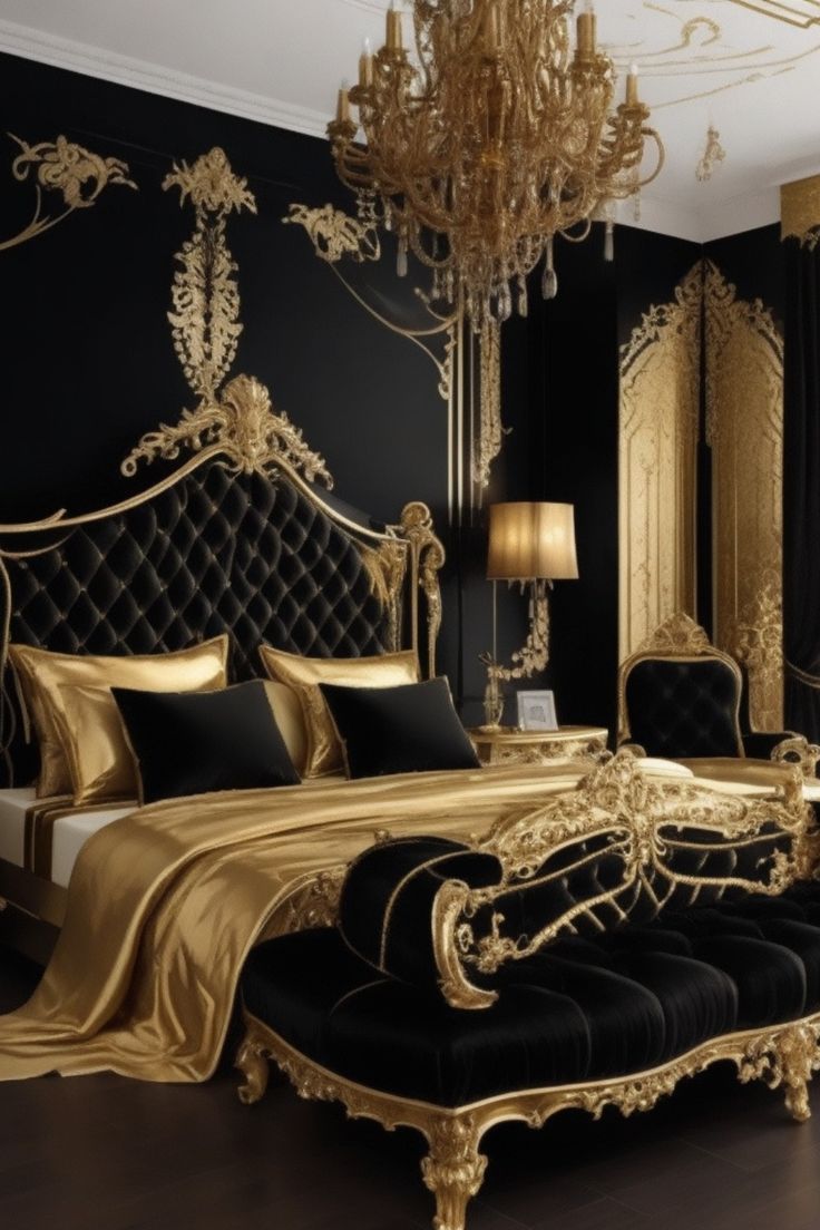 Black and Golden Bedroom Interior Design