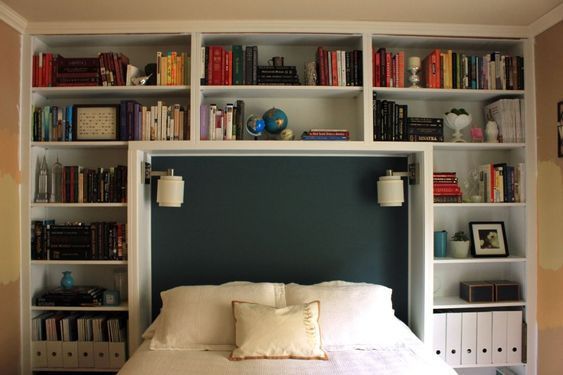 bedroom-double-bed-design-with-a-bookshelf-background