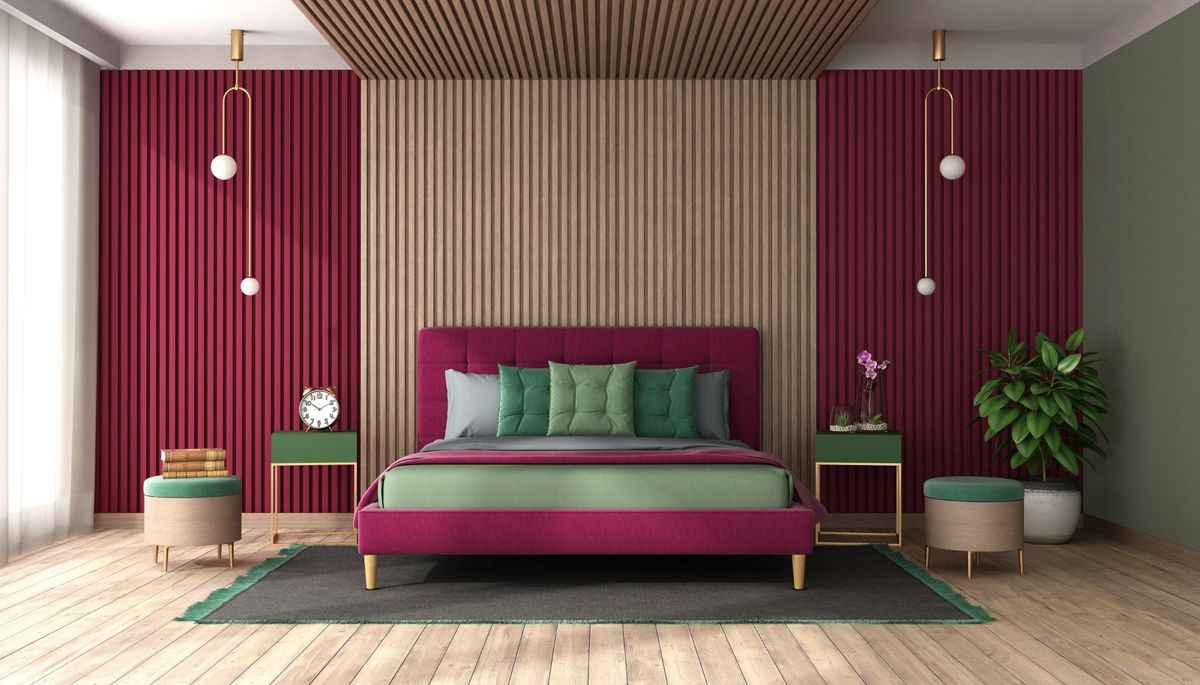 Magenta and Grey Bedroom Wall Colour Combination