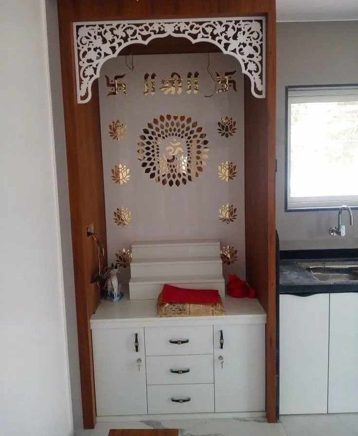 Classic, simple and sleek white pooja room for every Indian home
