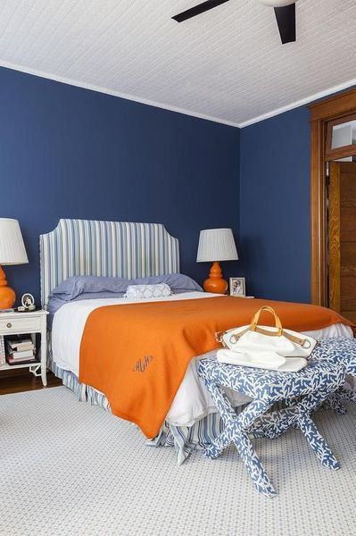 stunning orange and blue bedroom colour combination