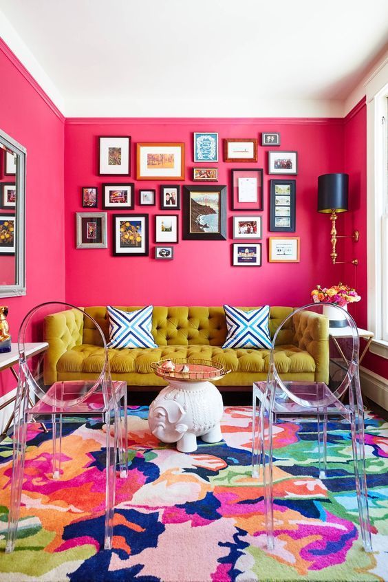 bold and vibrant hot pink hall wall color combination