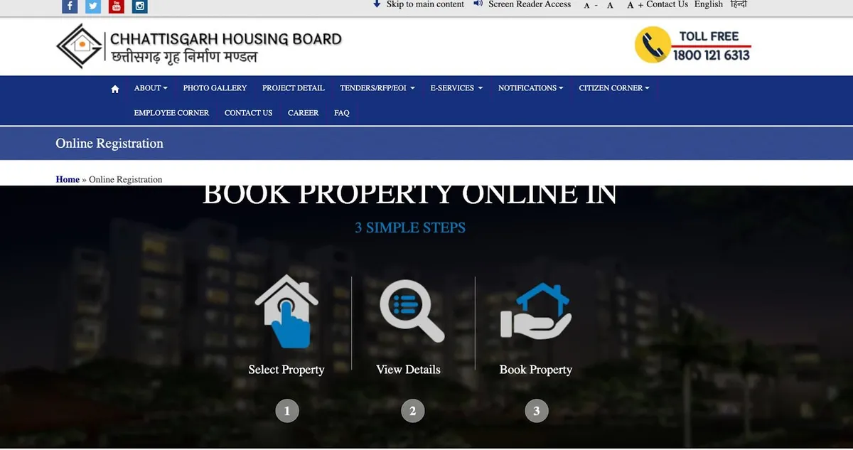 Highlighted 'Book Property Online' section on the CGHB website