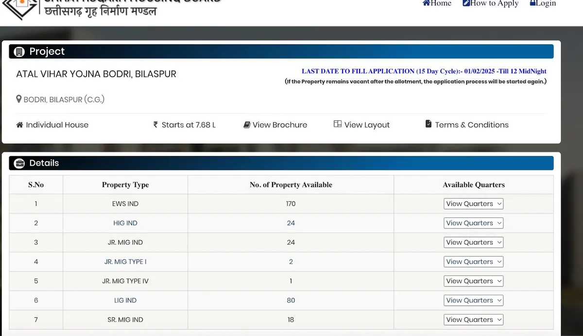 Screenshot of project page with detailed specifications of the property