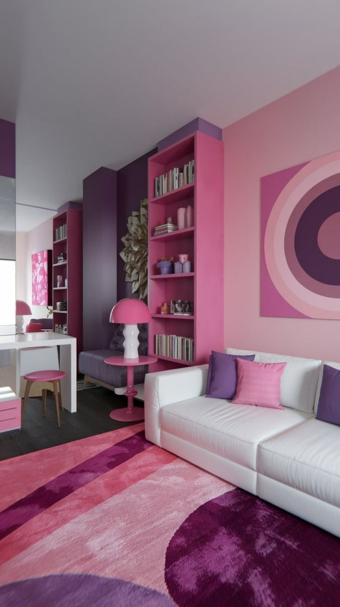 Pink and Purple Color Combination for Walls in Living Room