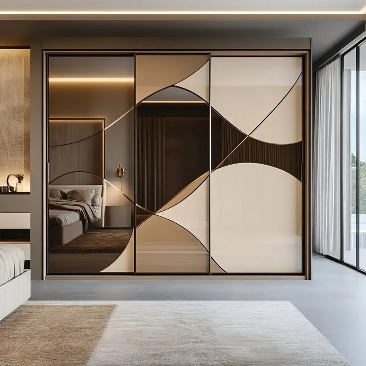 A modern wall almirah design with four sliding doors to save space