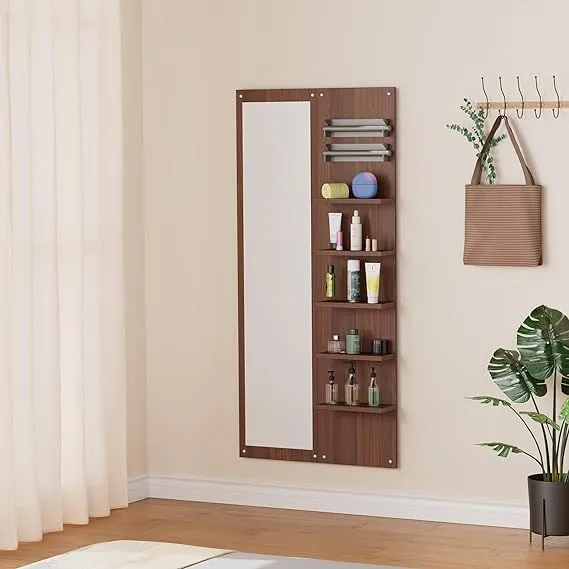 A wall-mounted wooden dressing table inside a house