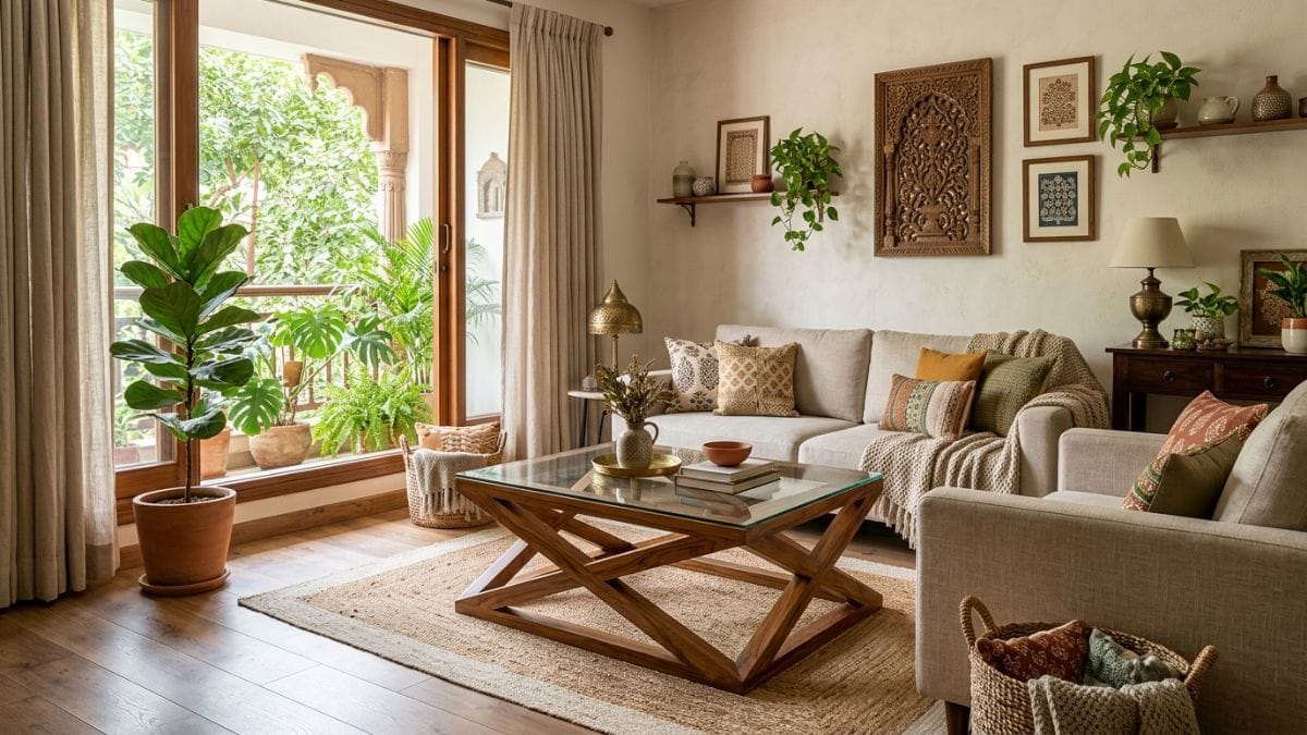 cross legged wooden x frame glass table