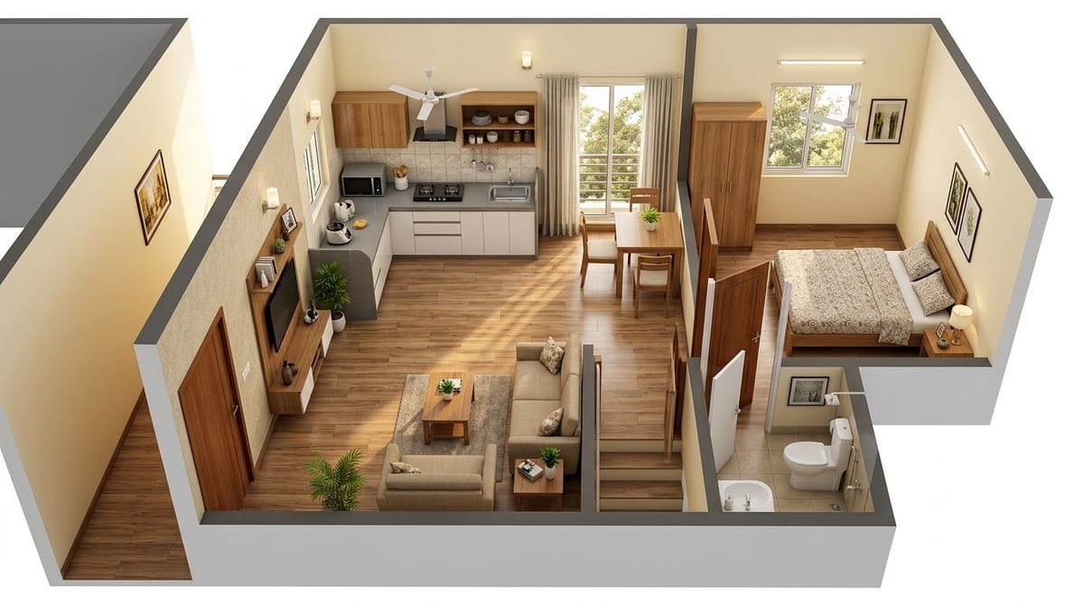 1 BHK House Plans for Small and Low-Budget Homes