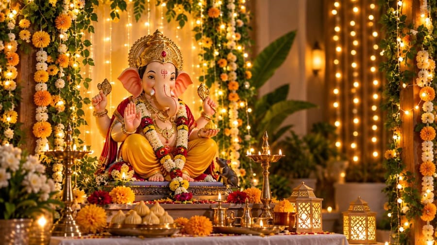 welcome-ganpati-bappa-at-home-with-these-fairy-light-decoration-ideas