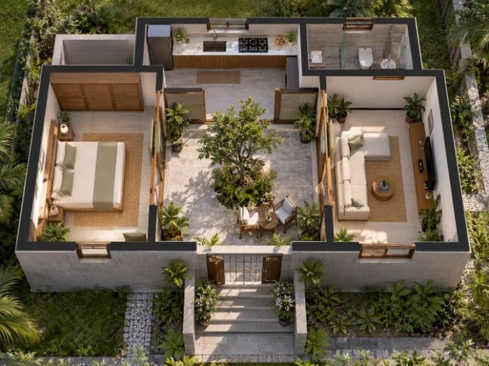 1 BHK House Plans for Village - Explained With 3D Maps