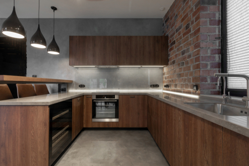 grey and light brown kitchen