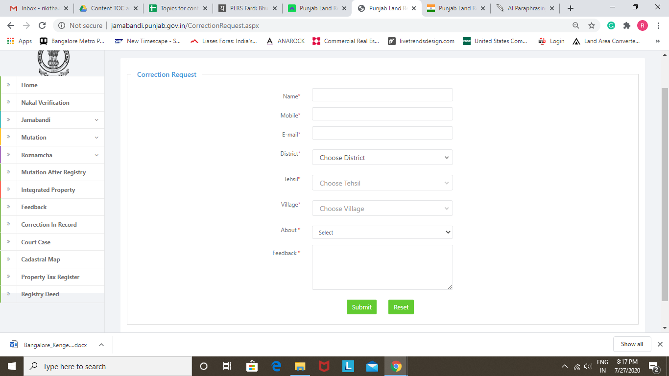 Jamabandi Punjab Check Punjab Land Records Online jamabandi.punjab.gov.in