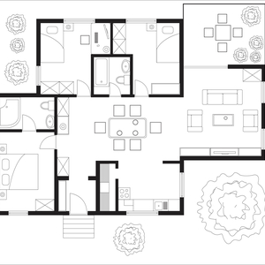 Black and White floor plan of a house.