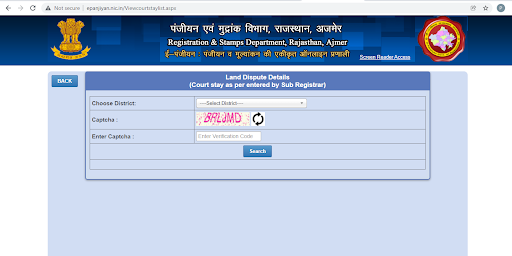 A screenshot displaying process to check land dispute details at IGRS Rajasthan website