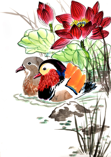 painting-of-mandarin-ducks