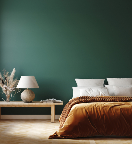 Grey and Orange Two Colour Combination for Bedroom Walls