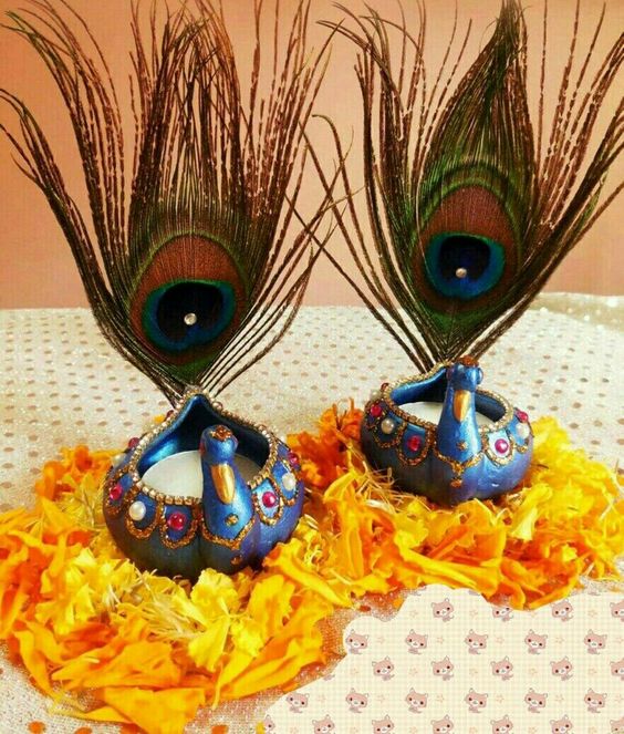 Diwali Diya Decoration from wheat flour/Eco Friendly Diya Decoration  /peacock diya decoration - YouTube
