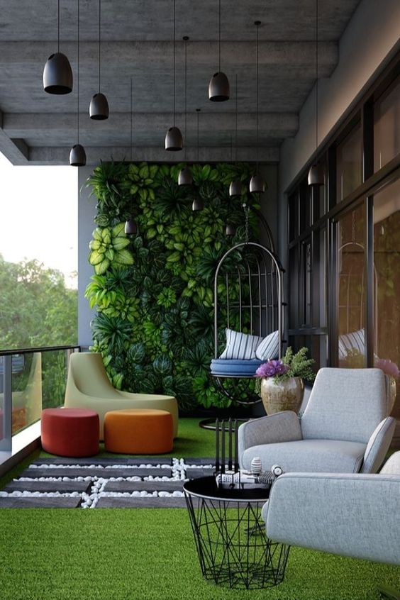 family room with balcony