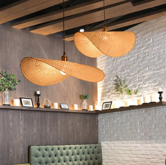 Lotus leaf-shaped bamboo lights in a bedroom