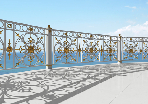 White and Golden, Modern Steel Railing Design for Balcony