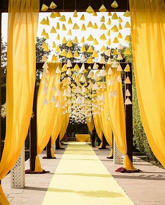 Top 5 Haldi Decoration Ideas for your grand celebration  Small wedding  decor Haldi decoration ideas Wedding background decoration
