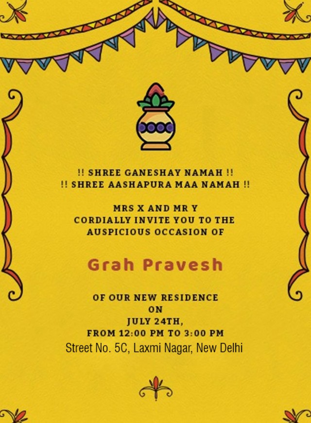Griha Pravesh Invitation Card & Best Message Ideas