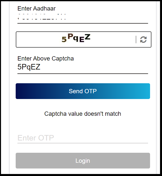 Screenshot of Aadhar Card Address Change OTP Window
