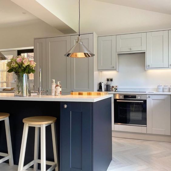 Dark Blue and Grey Kitchen Laminates Color Combination India