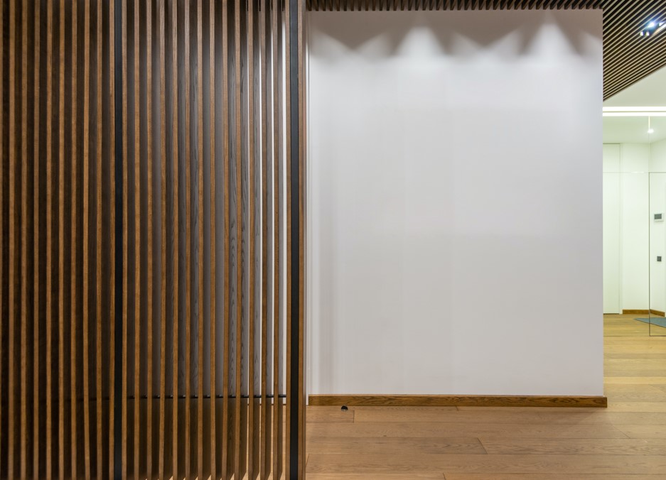 Slatted Wooden Partition Designs Between Living Dining