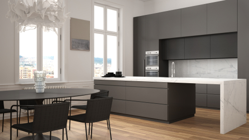 Black Kitchen Laminates Color Combination India with White Walls