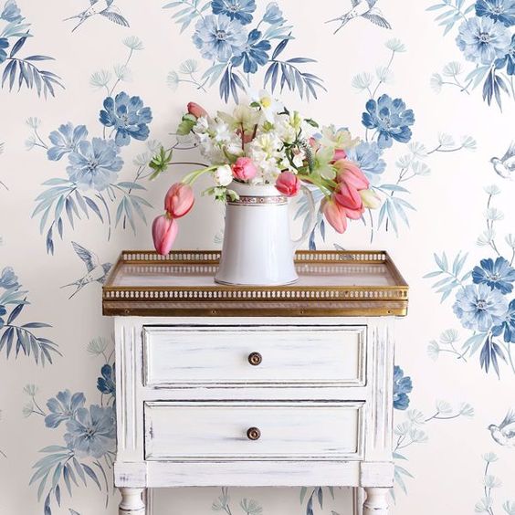 Sky blue color wallpaper with floral design for your wall