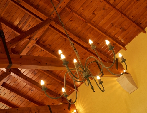 Wooden Ceiling with Metallic Accent