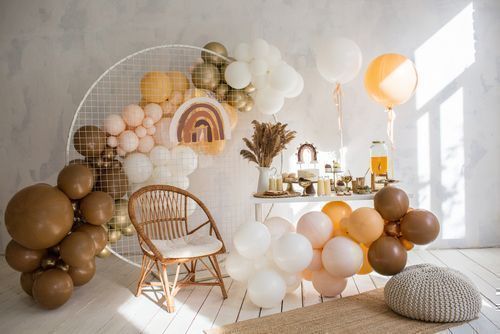 Premium Photo | A table with desserts and party decorations, with balloons  to celebrate the gender reveal of the future child, isolated blue  background. studio photo.
