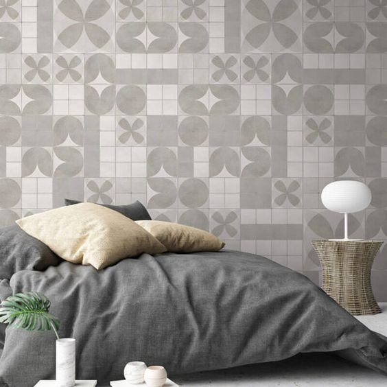 Grey And White Printed PVC Wall Panels In A Bedroom 