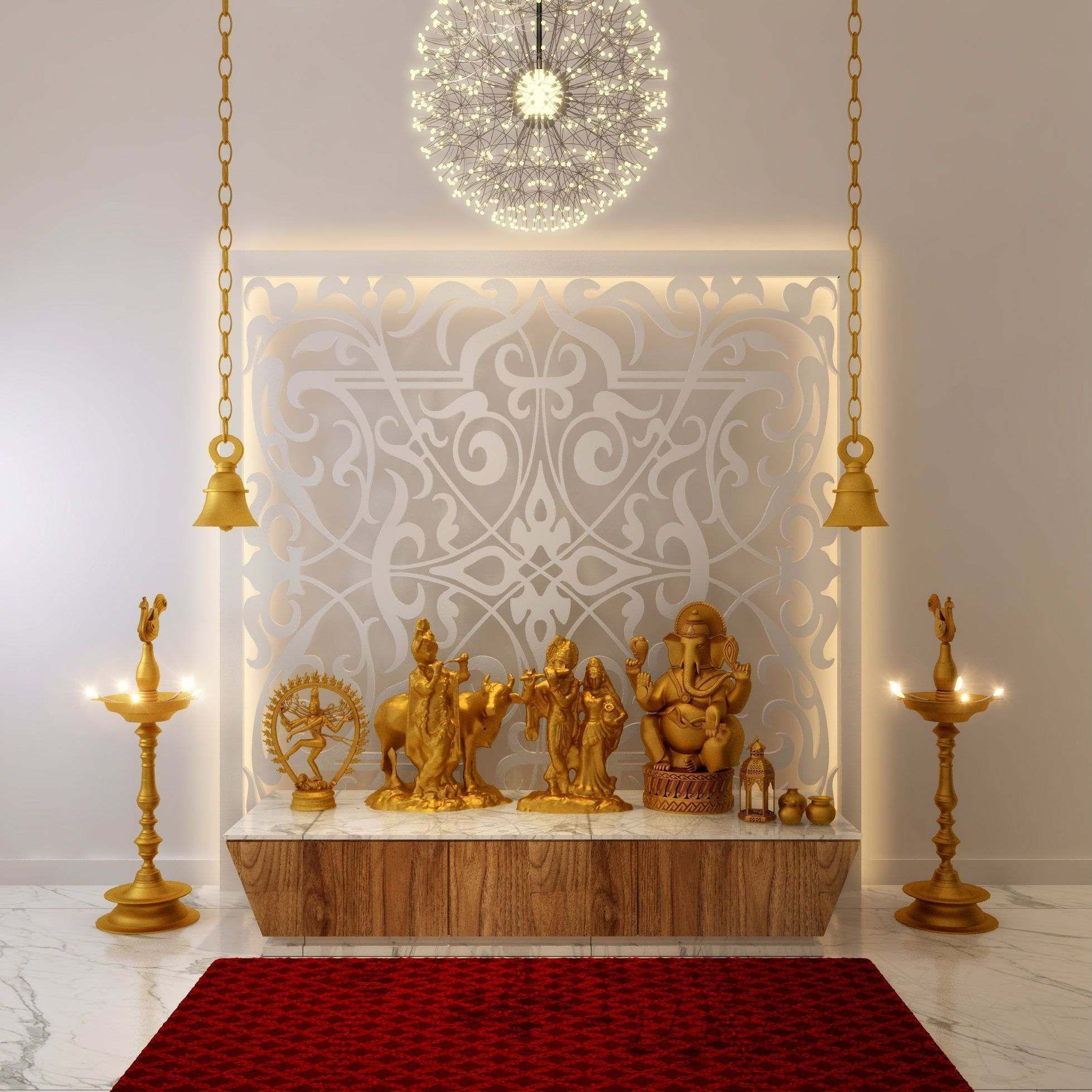 Temple room. Индийский алтарь. Puja комната. Вайшнавский алтарь.