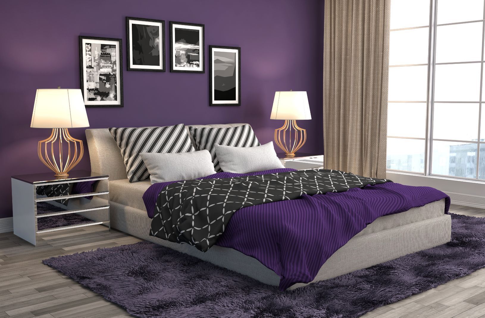 grey and purple bedroom color schemes