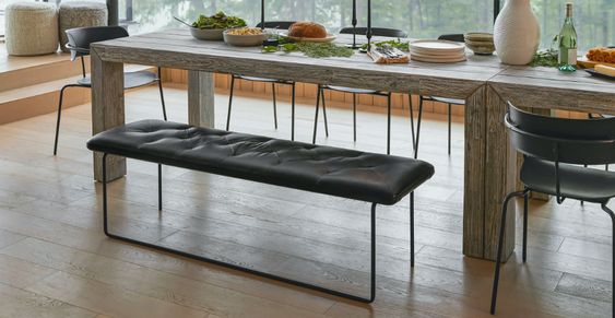 Black Bench For Dining Table With Tufted Seating 
