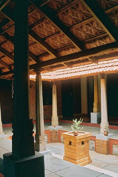 Nalukettu house with central courtyard and Tulsi plant